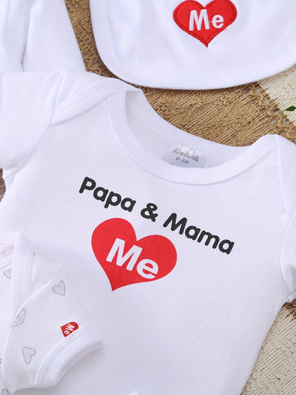 8pcs Baby Outfit Set – Peach Heart Print, Embroidered Essentials for Spring/Summer