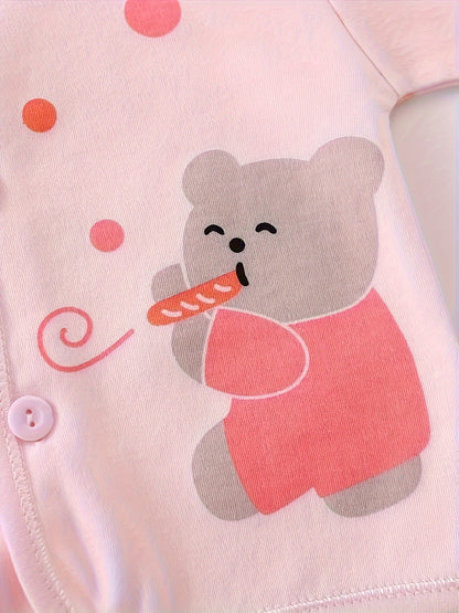 7-Piece Baby Girl Cotton Set – Cute Bear & Bunny Prints, All-Season Comfort