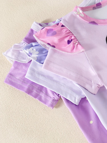 Girls' 3pcs Summer Outfit – Cat & Animal Prints, Comfy & Washable