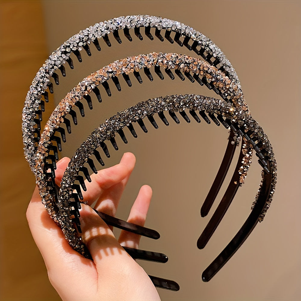 1/2/3pcs Sparkling Resin Teethed Hairbands for Girls – Black & Clear, All-Season Fashion Accessory