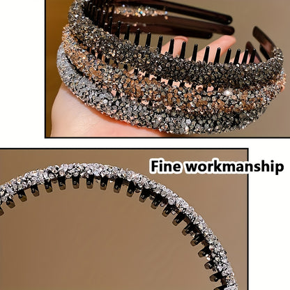 1/2/3pcs Sparkling Resin Teethed Hairbands for Girls – Black & Clear, All-Season Fashion Accessory