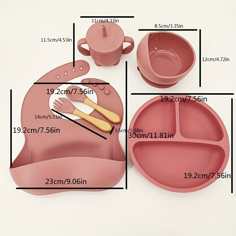 6pcs Baby Silicone Tableware Set – Suction Bowl, Divided Plate & Spoon