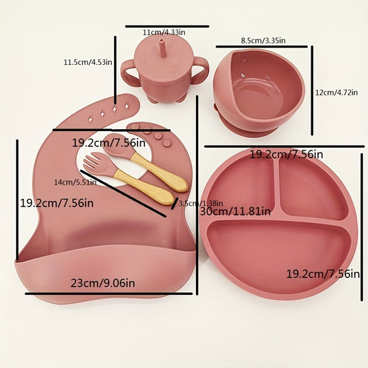 6pcs Baby Silicone Tableware Set – Suction Bowl, Divided Plate & Spoon