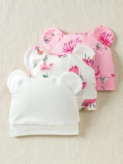 6pcs Newborn Girls' Romper Set – Floral Print Bodysuits with Bunny Hat