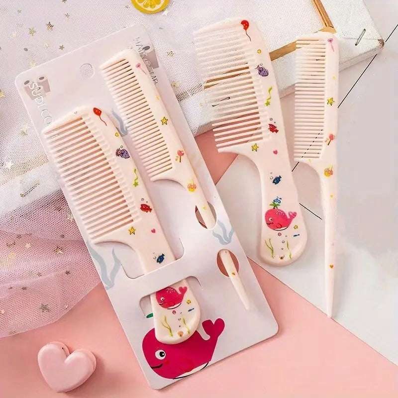 Chic Girls' Hair Comb Set - Portable, Anti-Static Plastic Combs with Cute Patterns
