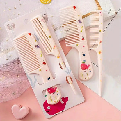 Chic Girls' Hair Comb Set - Portable, Anti-Static Plastic Combs with Cute Patterns