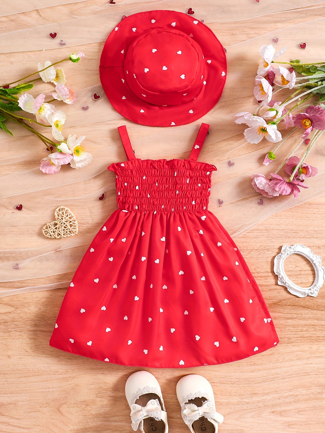 Baby Girl 2pcs Set – Heart Halter Dress & Hat (0–3Y, 2 Colors)
