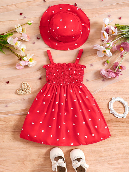 Baby Girl 2pcs Set – Heart Halter Dress & Hat (0–3Y, 2 Colors)