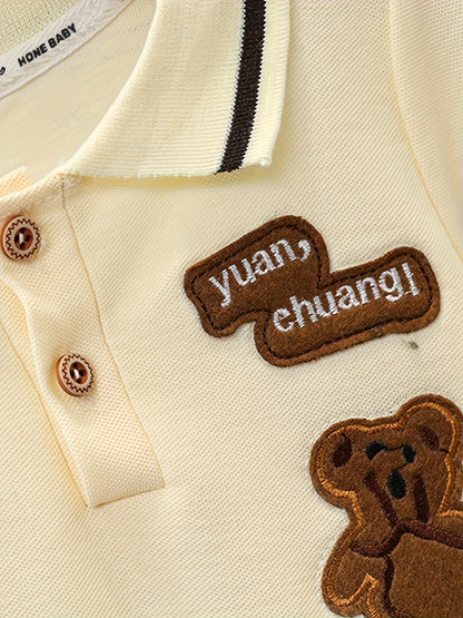 Baby Boy 2pcs Bear Outfit – Golf Shirt & Pocket Shorts (Summer Casual)