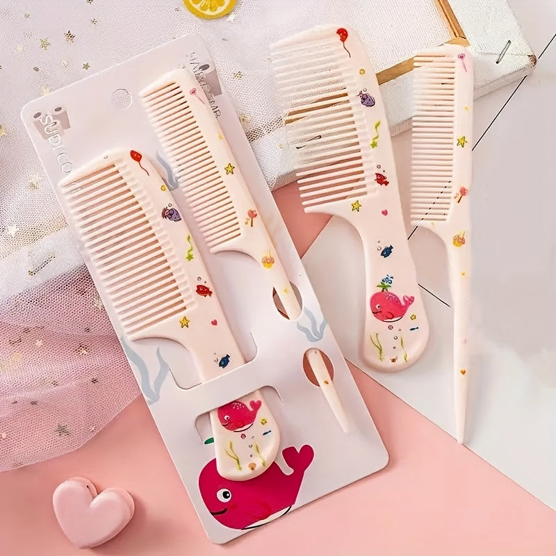 Chic Girls' Hair Comb Set - Portable, Anti-Static Plastic Combs with Cute Patterns