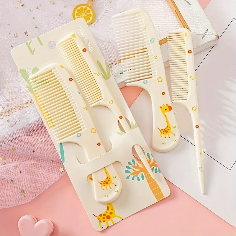 Chic Girls' Hair Comb Set - Portable, Anti-Static Plastic Combs with Cute Patterns