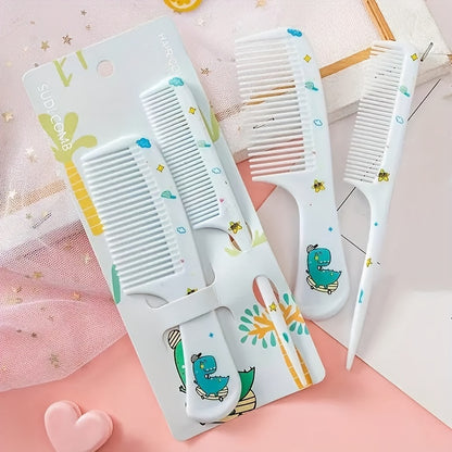 Chic Girls' Hair Comb Set - Portable, Anti-Static Plastic Combs with Cute Patterns