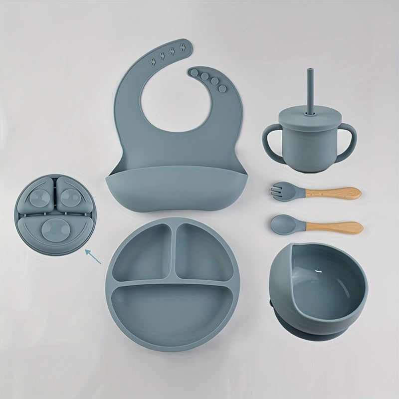 6pcs Baby Silicone Tableware Set – Suction Bowl, Divided Plate & Spoon