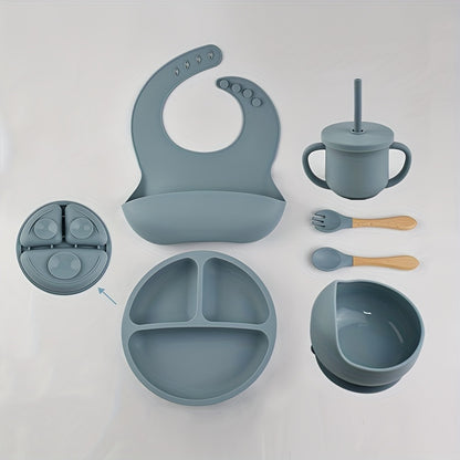 6pcs Baby Silicone Tableware Set – Suction Bowl, Divided Plate & Spoon