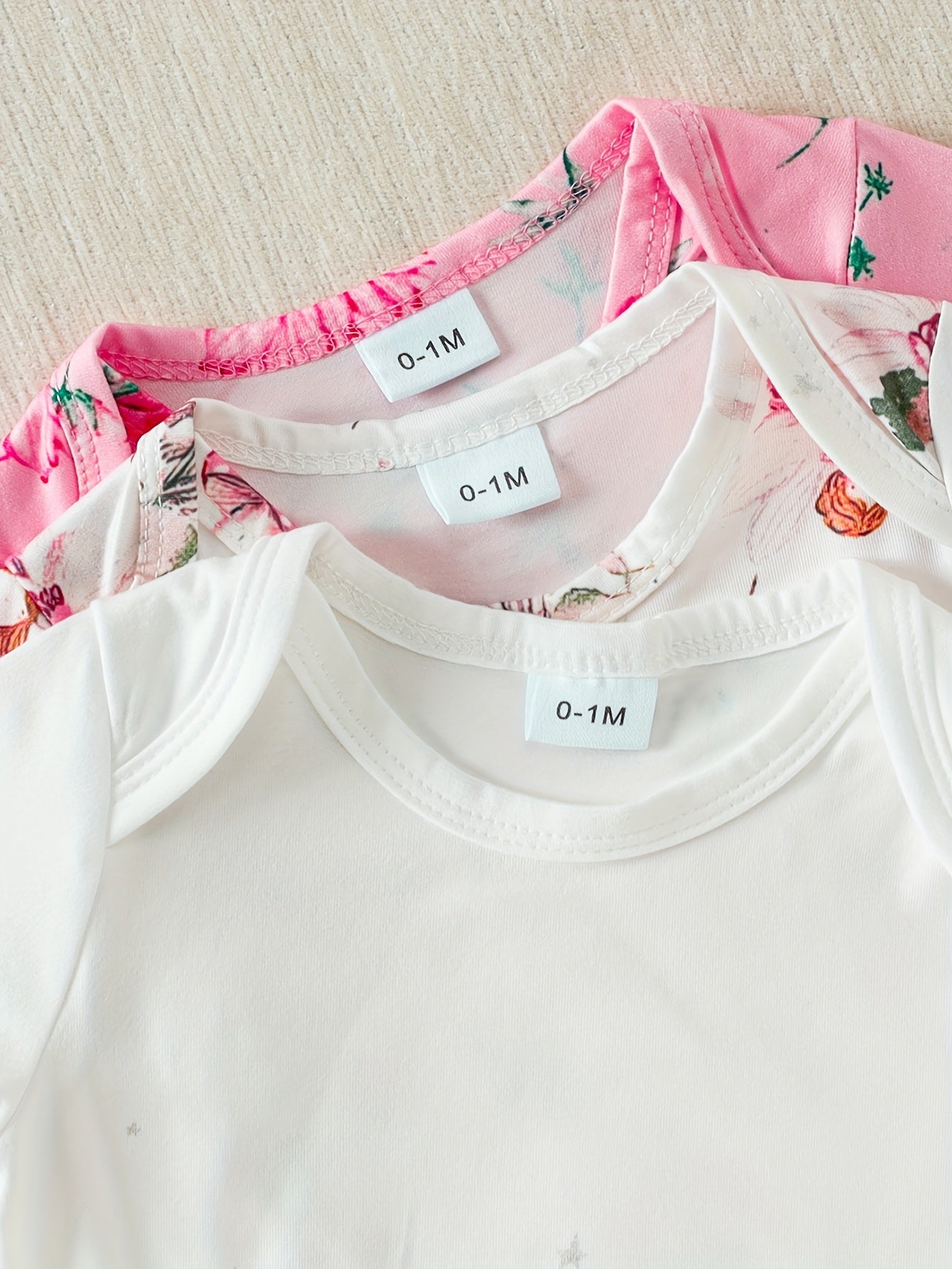 6pcs Newborn Girls' Romper Set – Floral Print Bodysuits with Bunny Hat