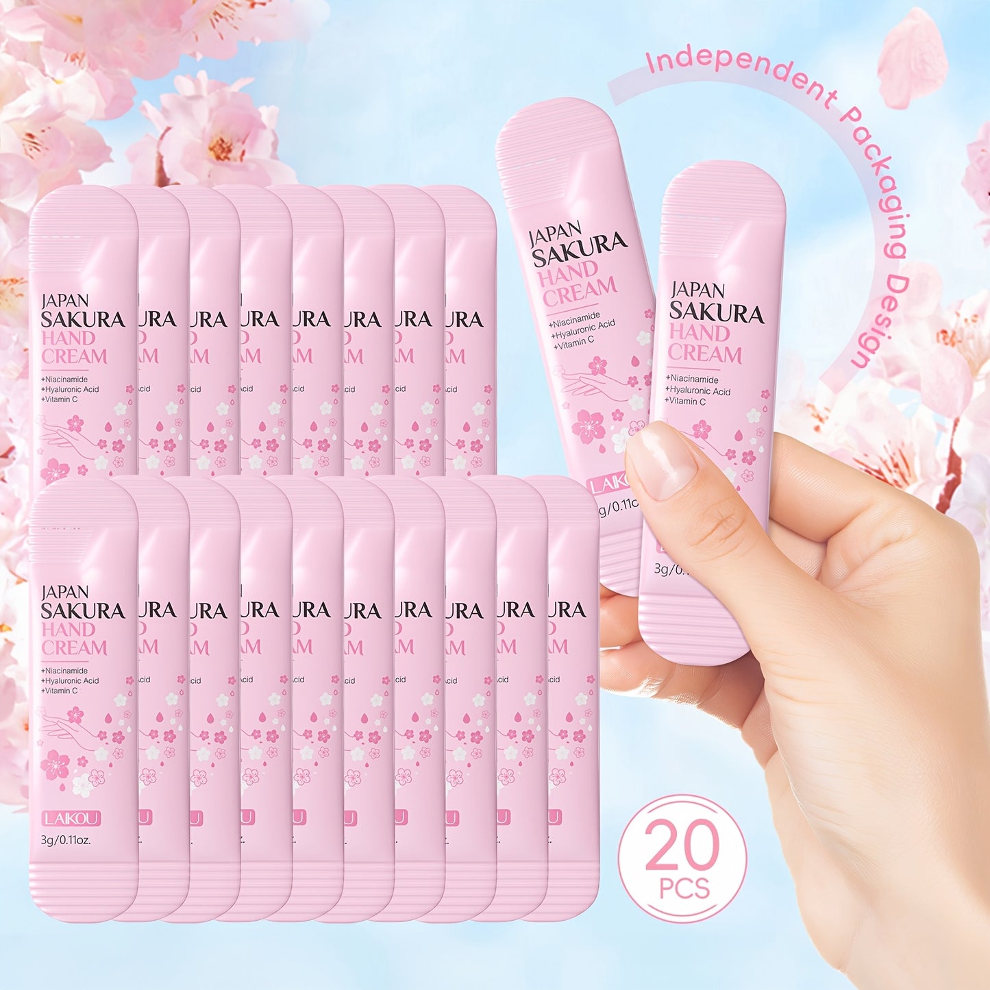 LAIKOU Sakura Hand Cream (20pcs) – Moisturizing & Travel-Friendly Gift Set