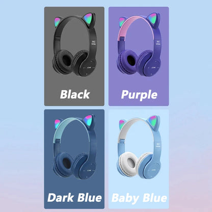 P47M Wireless Headphones – Cat Ear LED, Bluetooth, Mic & Stereo Sound