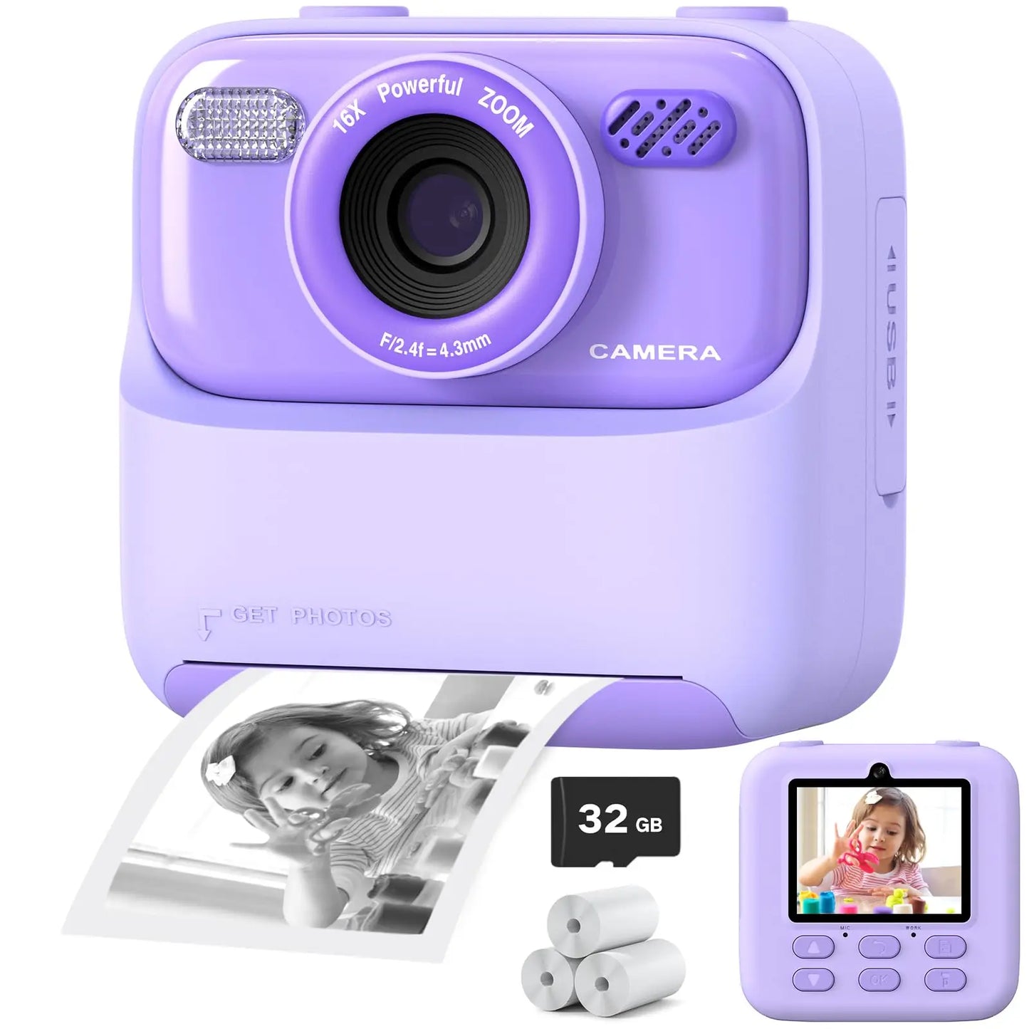 📸 Kids Instant Camera – 1080P HD Dual Lens with 32GB, Print & Selfie