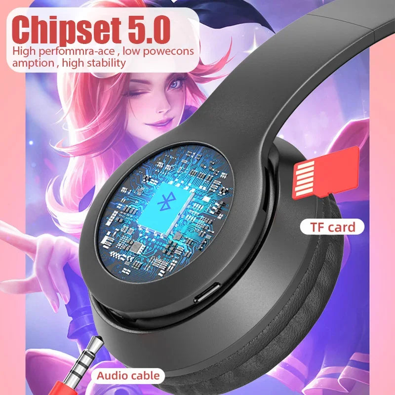 P47M Wireless Headphones – Cat Ear LED, Bluetooth, Mic & Stereo Sound