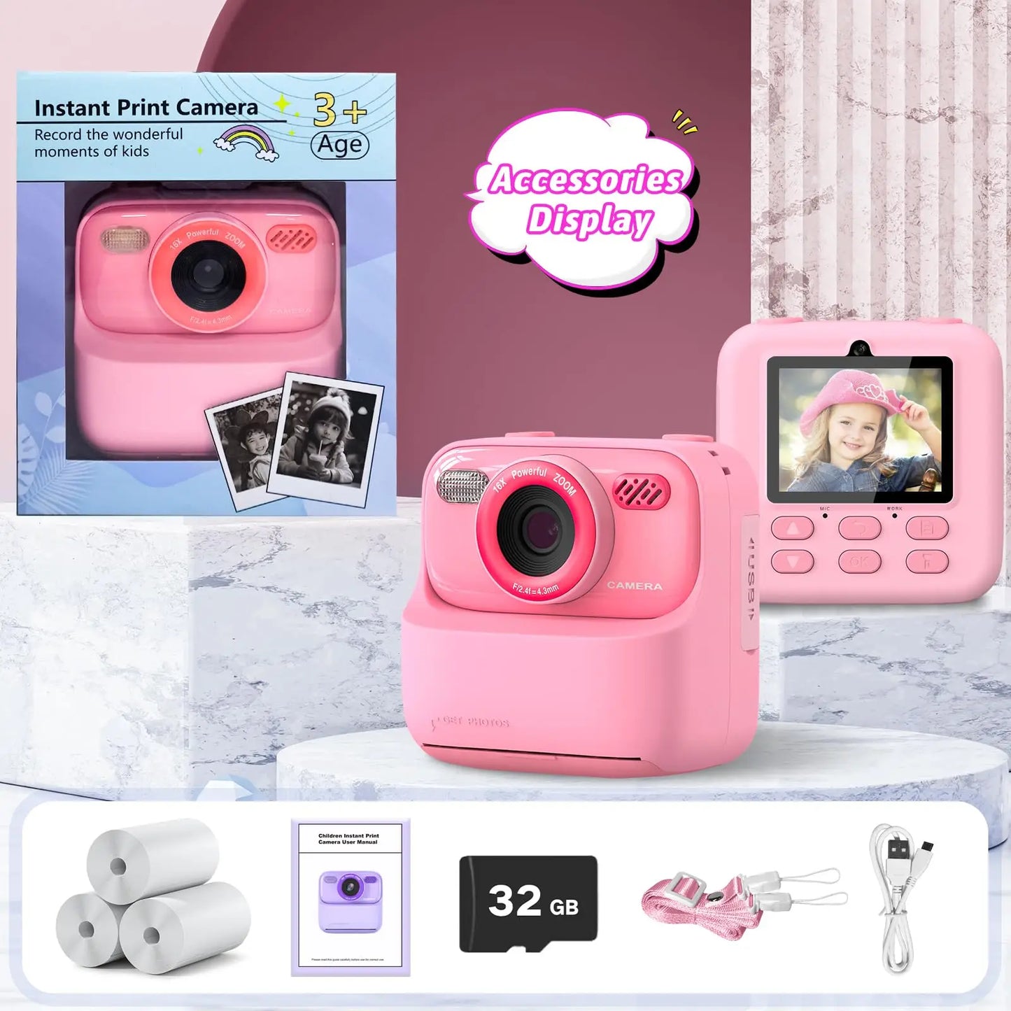📸 Kids Instant Camera – 1080P HD Dual Lens with 32GB, Print & Selfie