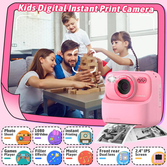 📸 Kids Instant Camera – 1080P HD Dual Lens with 32GB, Print & Selfie