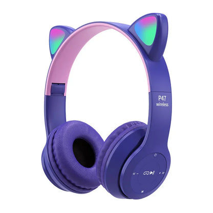 P47M Wireless Headphones – Cat Ear LED, Bluetooth, Mic & Stereo Sound
