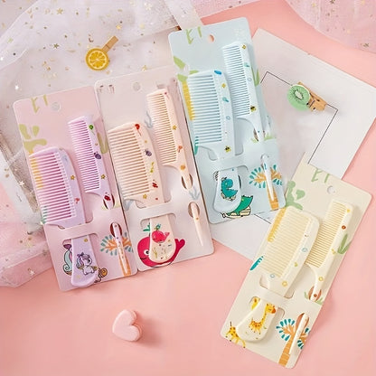 Chic Girls' Hair Comb Set - Portable, Anti-Static Plastic Combs with Cute Patterns