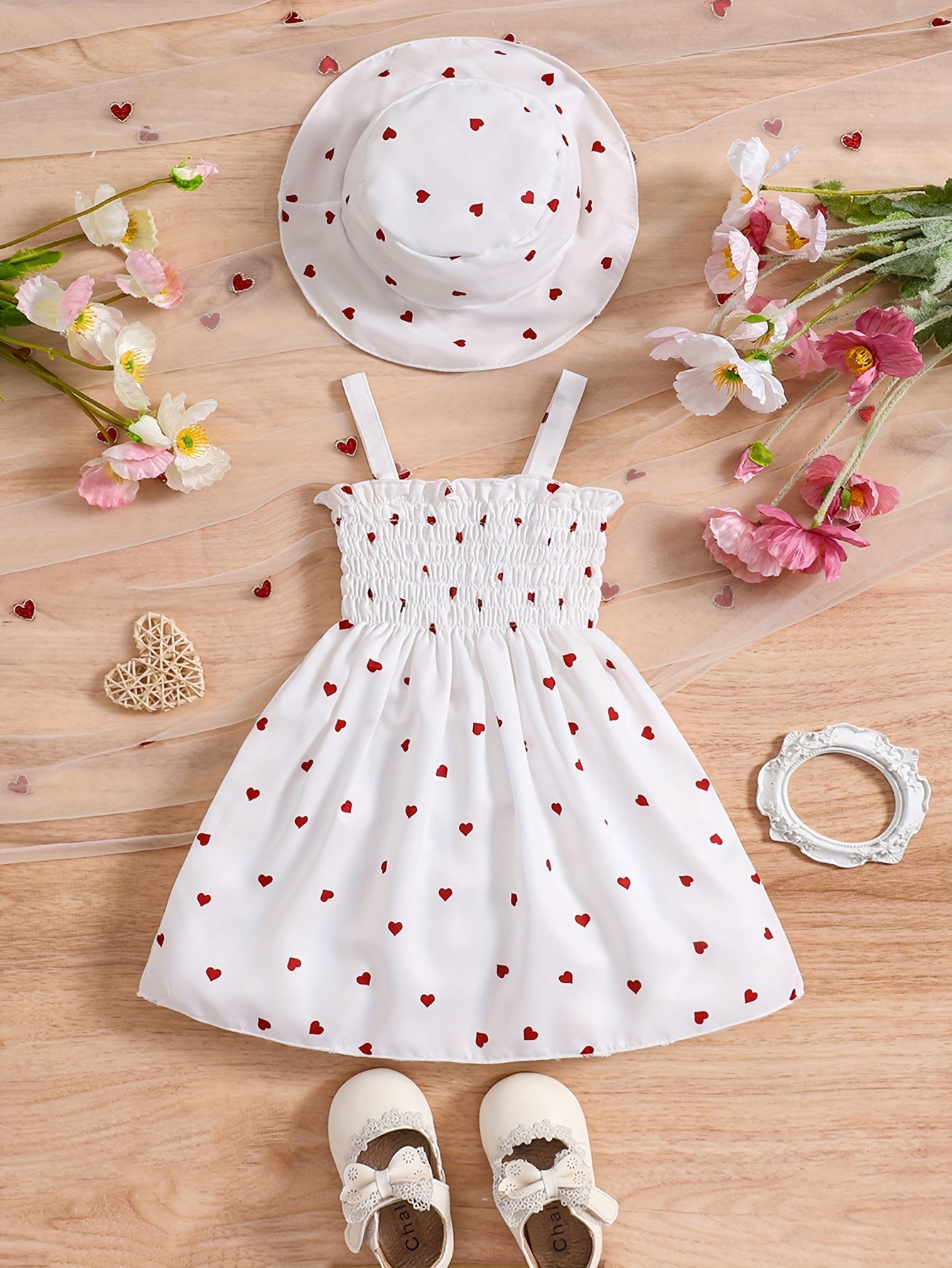 Baby Girl 2pcs Set – Heart Halter Dress & Hat (0–3Y, 2 Colors)