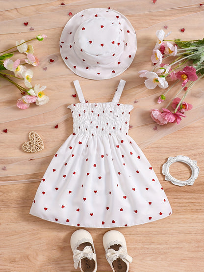 Baby Girl 2pcs Set – Heart Halter Dress & Hat (0–3Y, 2 Colors)