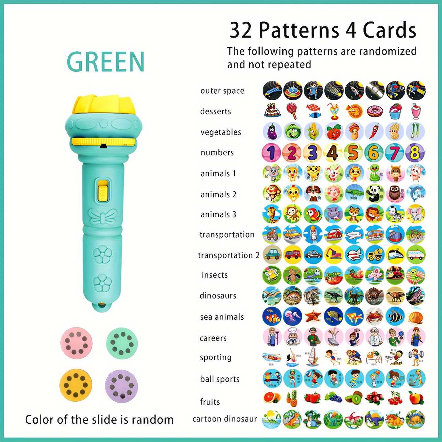 Projection Flashlight Toy – 32 Patterns with Animals, Dinosaurs & More