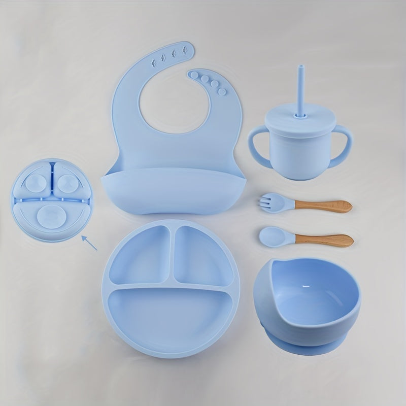 6pcs Baby Silicone Tableware Set – Suction Bowl, Divided Plate & Spoon