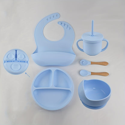 6pcs Baby Silicone Tableware Set – Suction Bowl, Divided Plate & Spoon