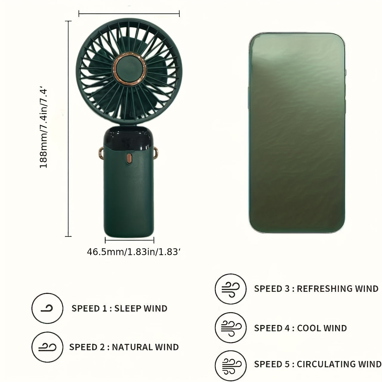 Portable USB Mini Fan – 5 Speeds, LED Display, Compact & Stylish
