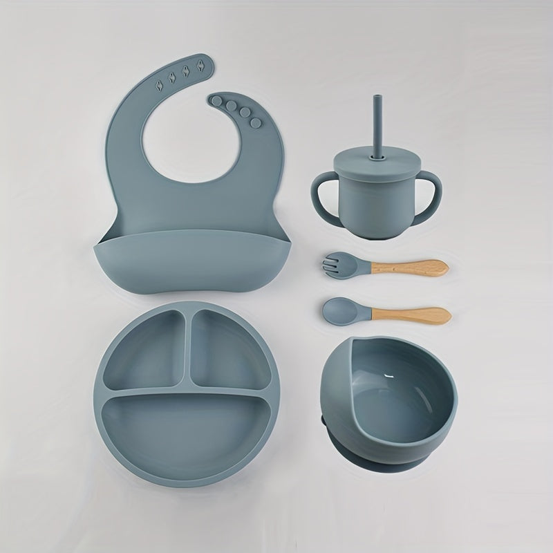 6pcs Baby Silicone Tableware Set – Suction Bowl, Divided Plate & Spoon