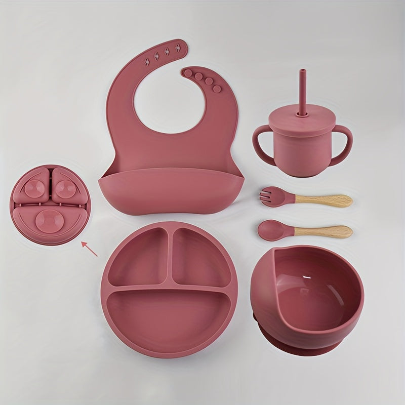 6pcs Baby Silicone Tableware Set – Suction Bowl, Divided Plate & Spoon