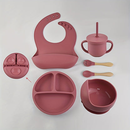 6pcs Baby Silicone Tableware Set – Suction Bowl, Divided Plate & Spoon
