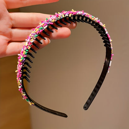 1/2/3pcs Sparkling Resin Teethed Hairbands for Girls – Black & Clear, All-Season Fashion Accessory