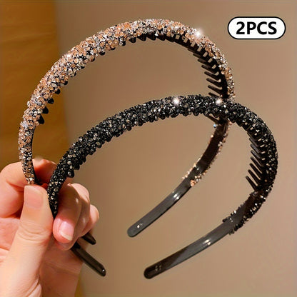 1/2/3pcs Sparkling Resin Teethed Hairbands for Girls – Black & Clear, All-Season Fashion Accessory
