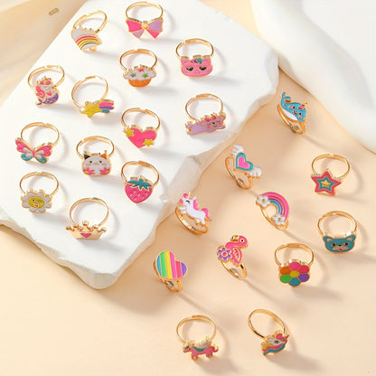 24pcs Kids' Rose Gold Rings – Candy Colors in Heart Gift Box