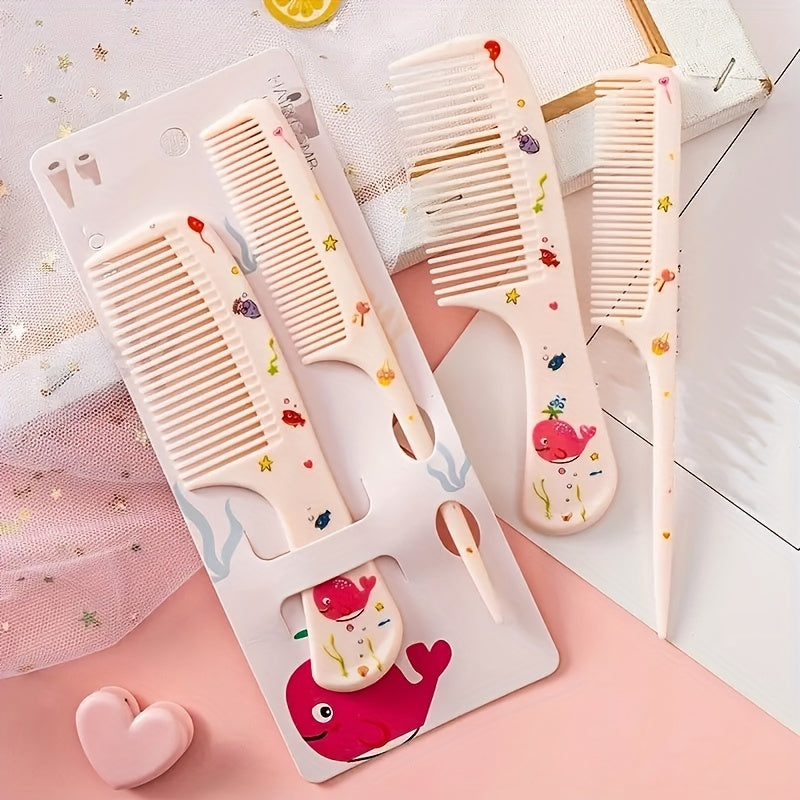 Chic Girls' Hair Comb Set - Portable, Anti-Static Plastic Combs with Cute Patterns