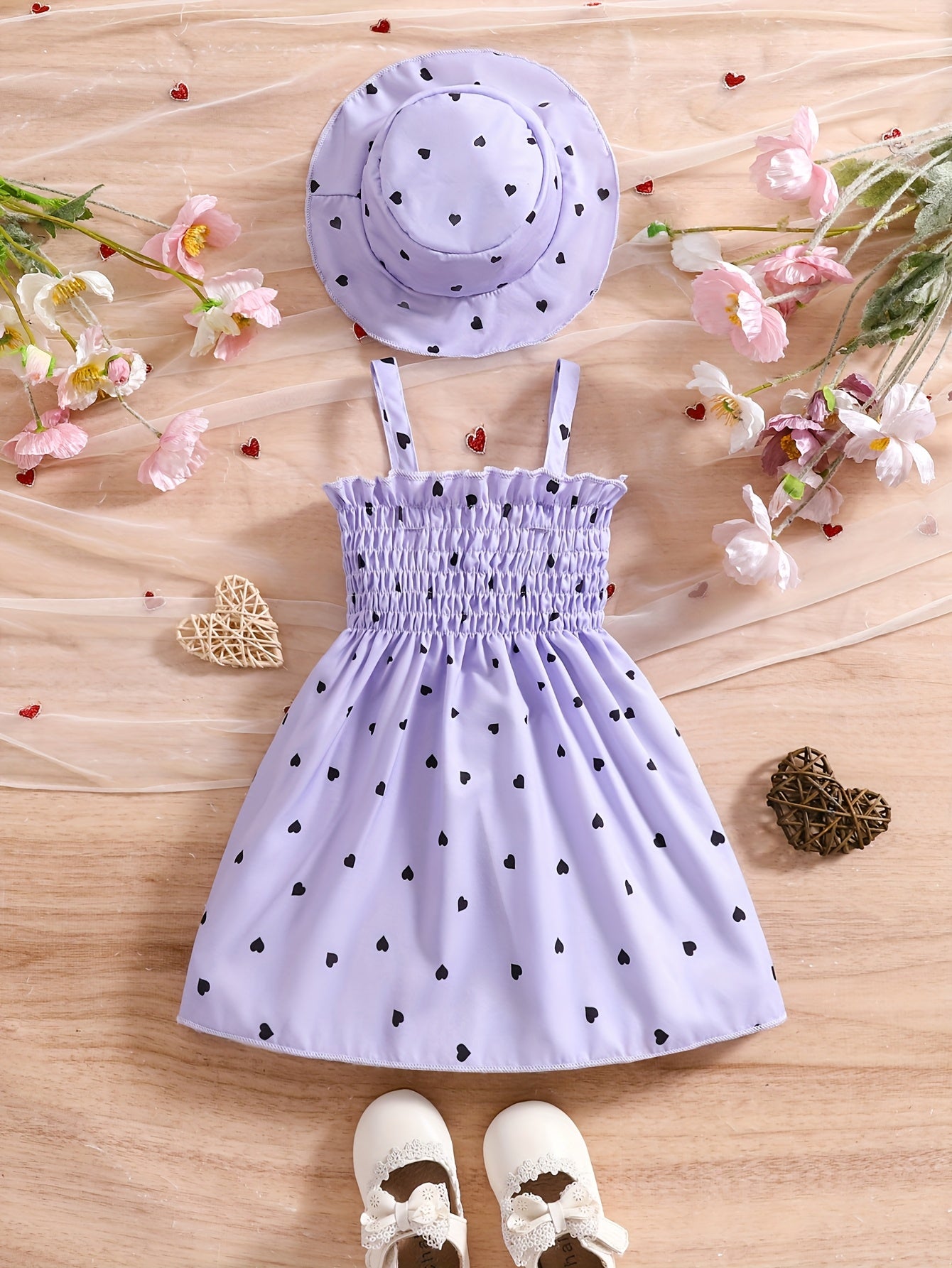 Baby Girl 2pcs Set – Heart Halter Dress & Hat (0–3Y, 2 Colors)