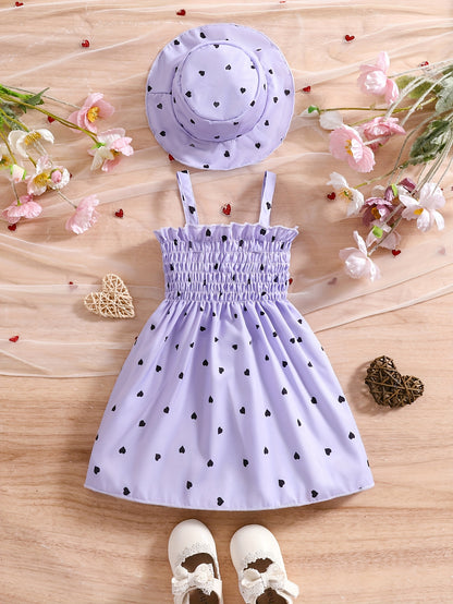 Baby Girl 2pcs Set – Heart Halter Dress & Hat (0–3Y, 2 Colors)