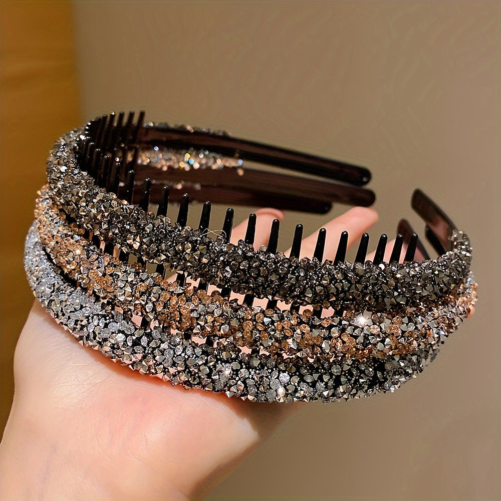 1/2/3pcs Sparkling Resin Teethed Hairbands for Girls – Black & Clear, All-Season Fashion Accessory