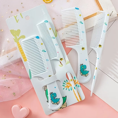 Chic Girls' Hair Comb Set - Portable, Anti-Static Plastic Combs with Cute Patterns