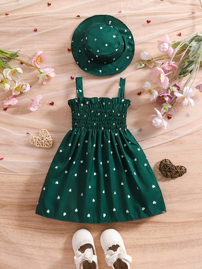 Baby Girl 2pcs Set – Heart Halter Dress & Hat (0–3Y, 2 Colors)