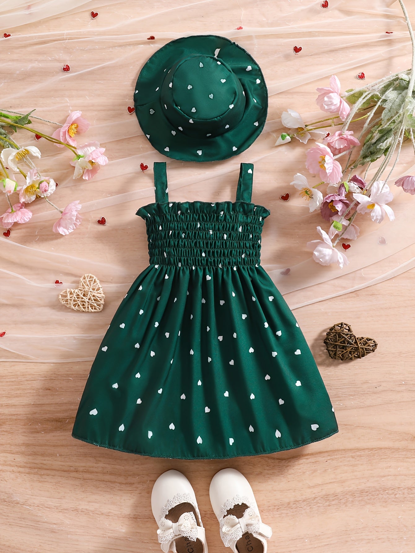 Baby Girl 2pcs Set – Heart Halter Dress & Hat (0–3Y, 2 Colors)