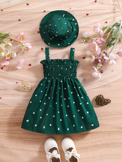 Baby Girl 2pcs Set – Heart Halter Dress & Hat (0–3Y, 2 Colors)