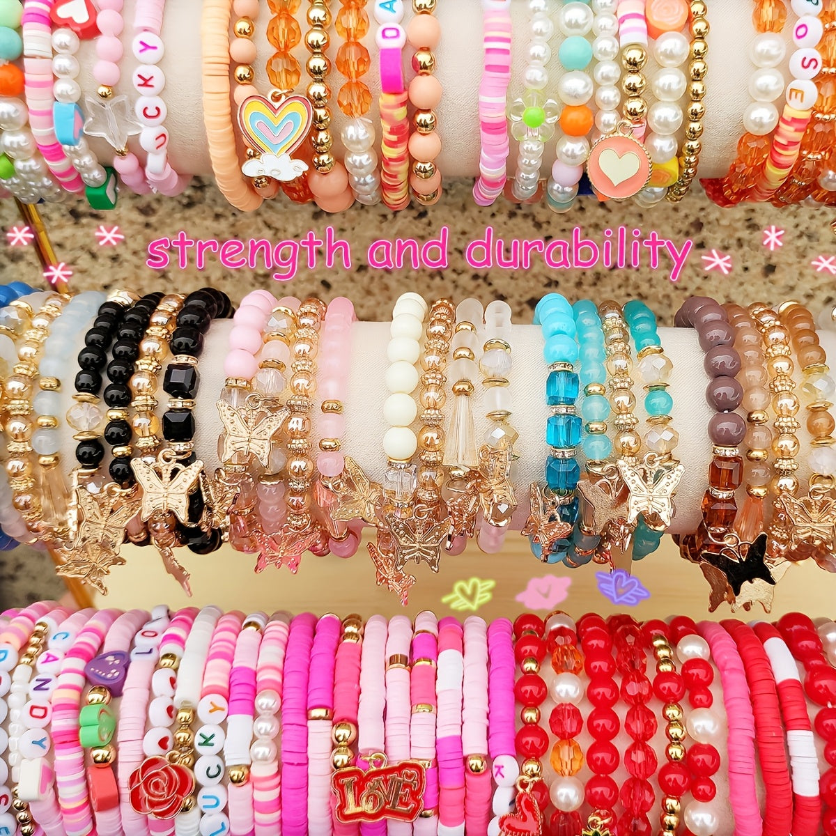 26pcs Valentine's Bracelet Set – Soft Clay & Imitation Pearls (Random Styles)