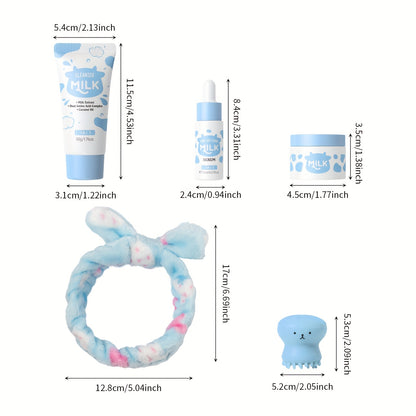 LAIKOU 5pcs Milk Skincare – Cleanser, Serum, Cream & Tools