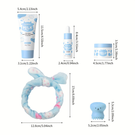 LAIKOU 5pcs Milk Skincare – Cleanser, Serum, Cream & Tools